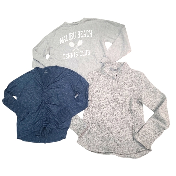 Zella Tops - Long sleeve shirt and sweatshirt lot of 3 tops, great for winter, gray and blue